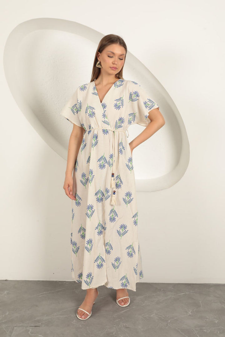 KKT Linen Fabric Floral Patterned Dress-Sax - Dormagen