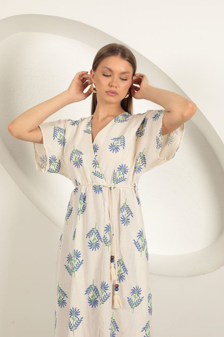 KKT Linen Fabric Floral Patterned Dress-Sax - Dormagen