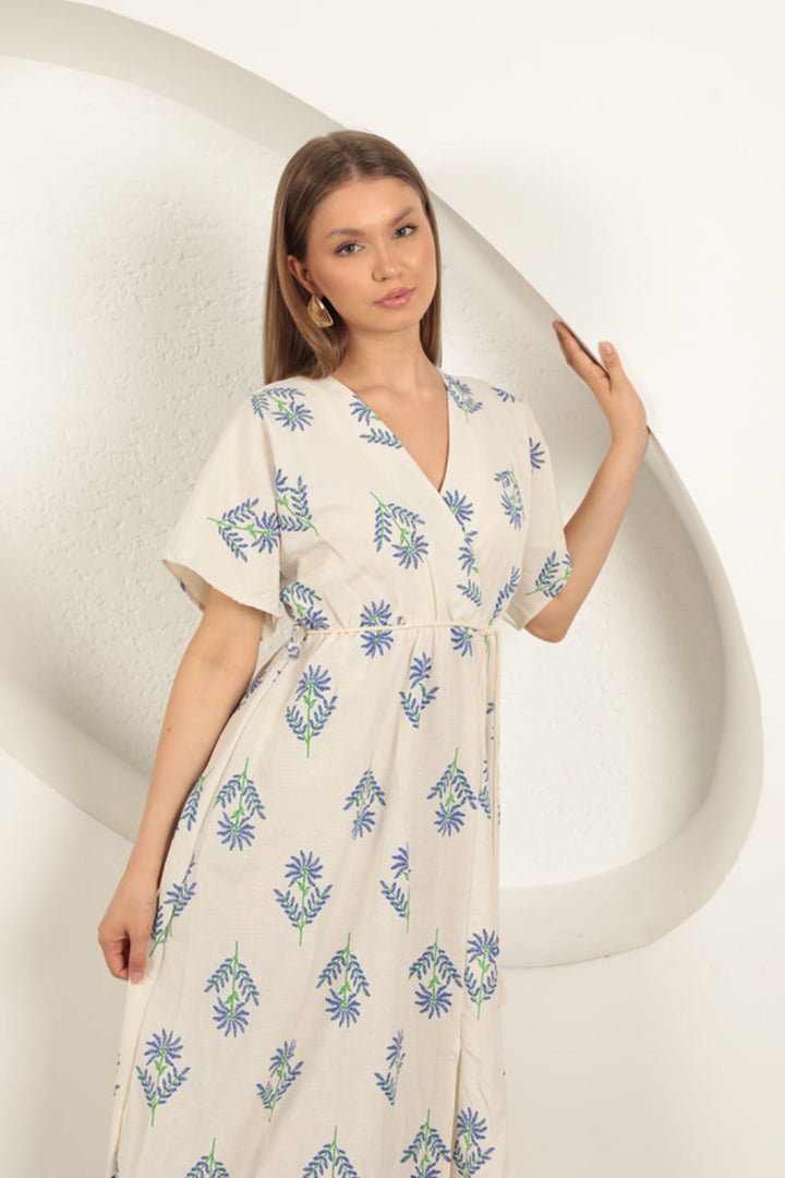 KKT Linen Fabric Floral Patterned Dress-Sax - Dormagen