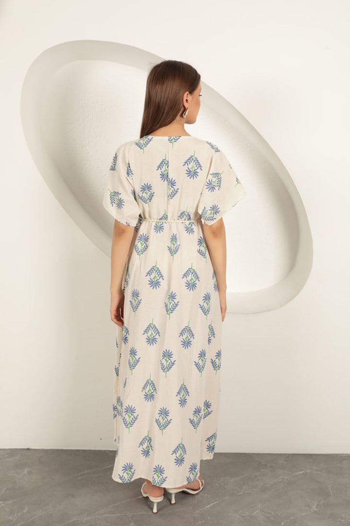 KKT Linen Fabric Floral Patterned Dress-Sax - Dormagen