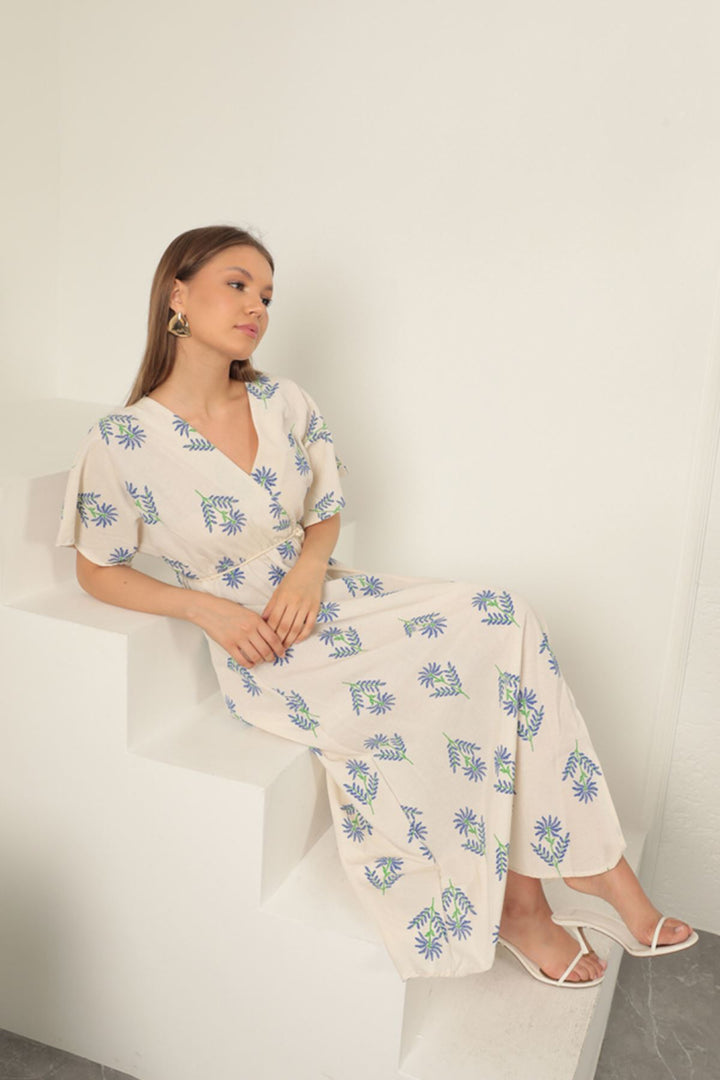 KKT Linen Fabric Floral Patterned Dress-Sax - Dormagen