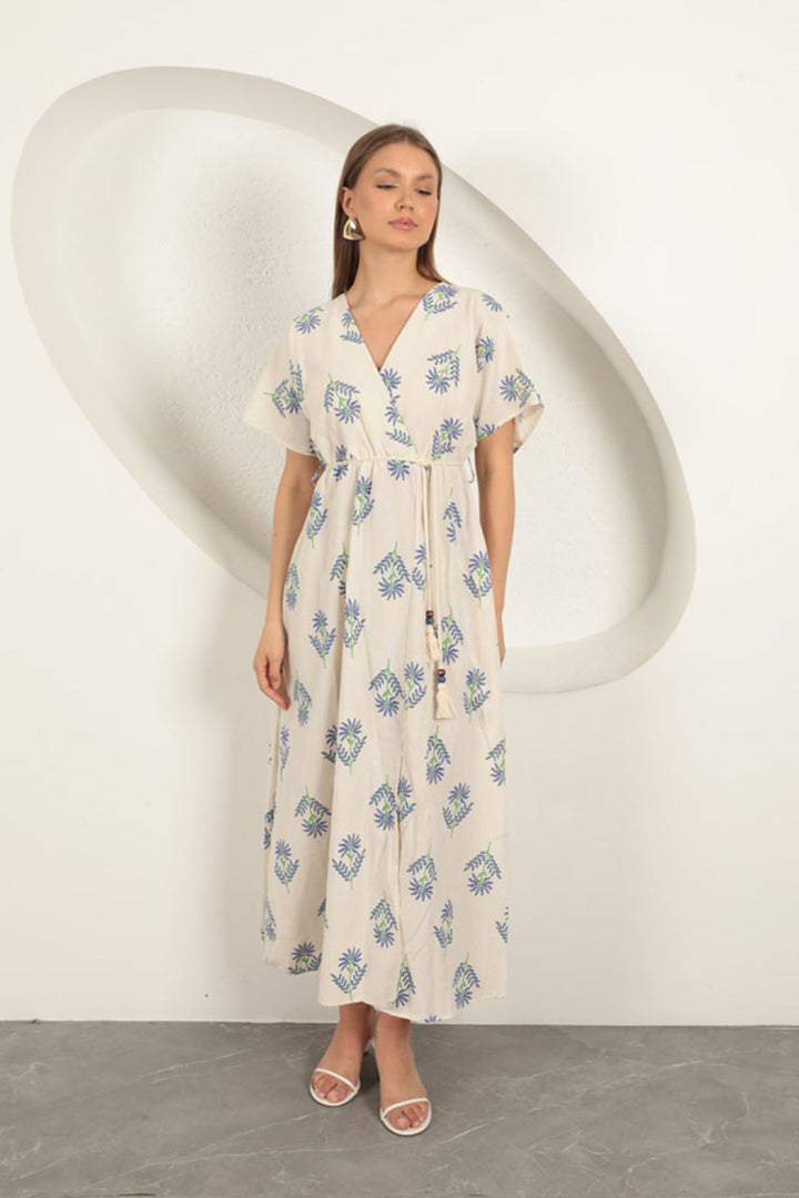 KKT Linen Fabric Floral Patterned Dress-Sax - Dormagen