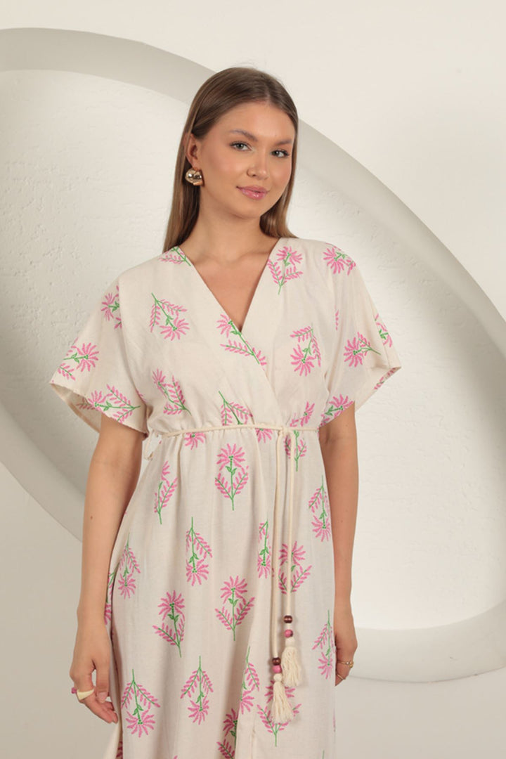 KKT Linen Fabric Floral Patterned Dress-Fuchsia - Parma