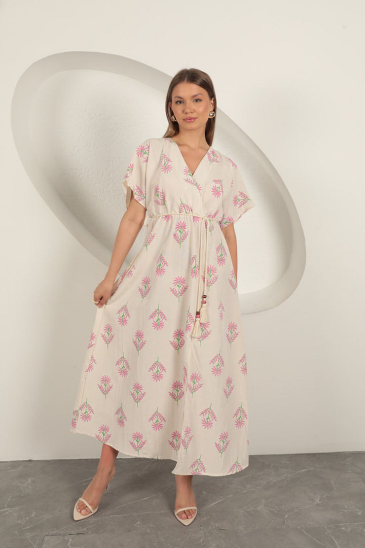 KKT Linen Fabric Floral Patterned Dress-Fuchsia - Parma