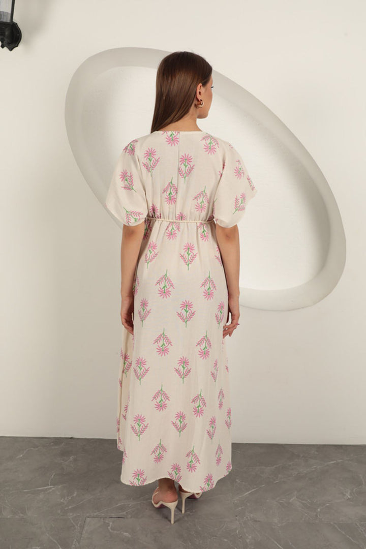 KKT Linen Fabric Floral Patterned Dress-Fuchsia - Parma