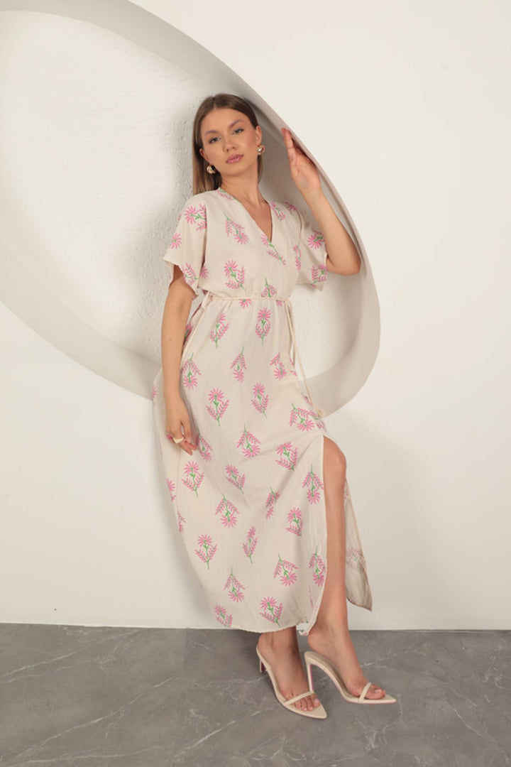 KKT Linen Fabric Floral Patterned Dress-Fuchsia - Parma