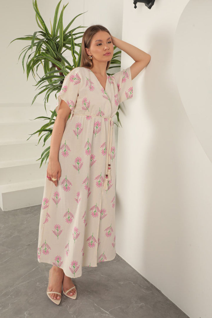 KKT Linen Fabric Floral Patterned Dress-Fuchsia - Parma