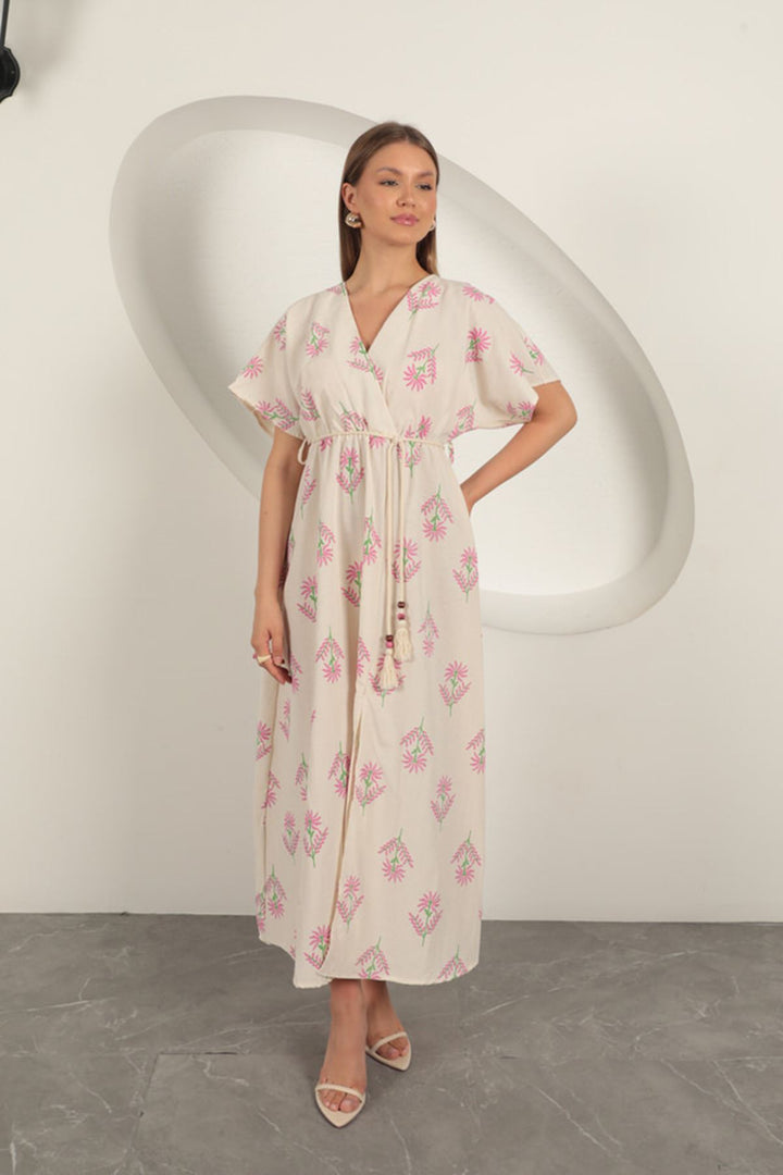 KKT Linen Fabric Floral Patterned Dress-Fuchsia - Parma