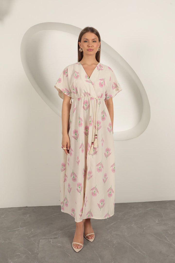 KKT Linen Fabric Floral Patterned Dress-Fuchsia - Parma