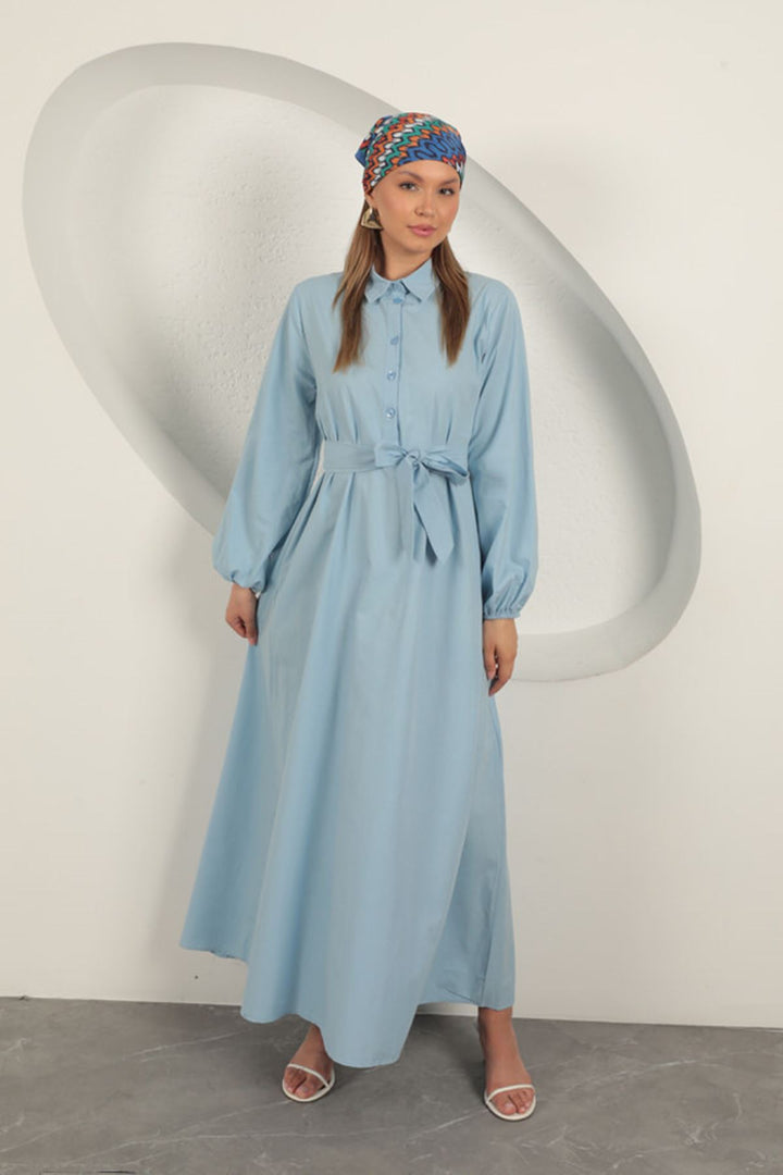 KKT Poplin Fabric Tie Detail Dress-Baby Blue - Maplewood