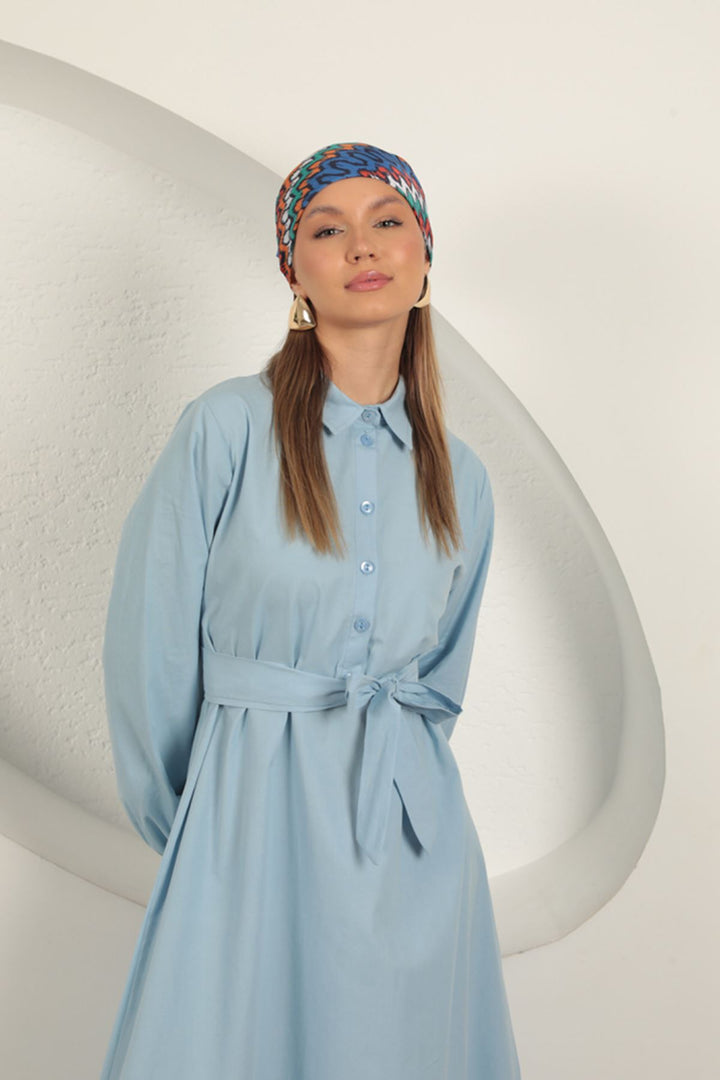 KKT Poplin Fabric Tie Detail Dress-Baby Blue - Maplewood