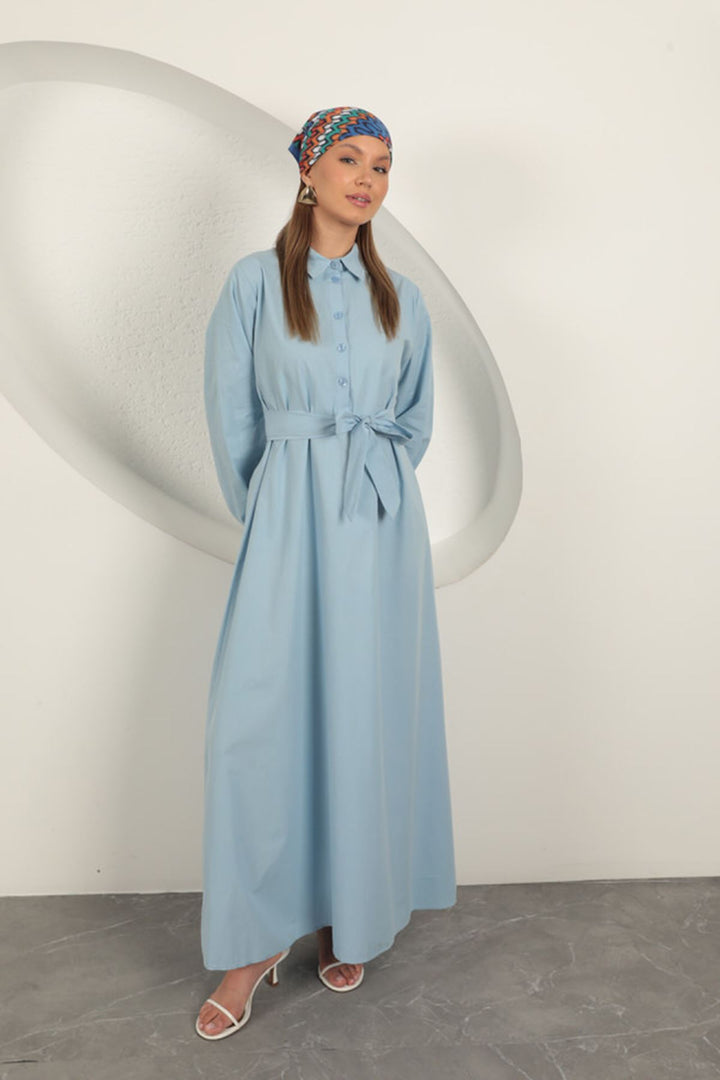 KKT Poplin Fabric Tie Detail Dress-Baby Blue - Maplewood