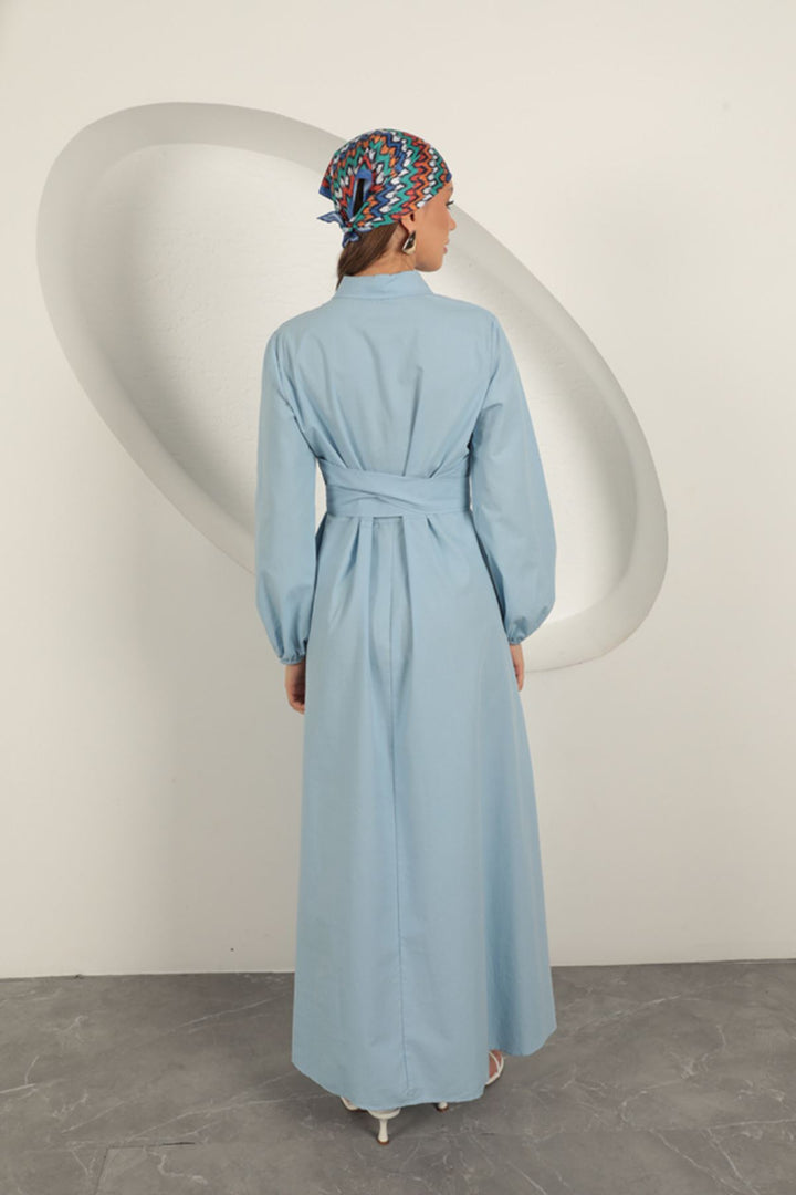 KKT Poplin Fabric Tie Detail Dress-Baby Blue - Maplewood