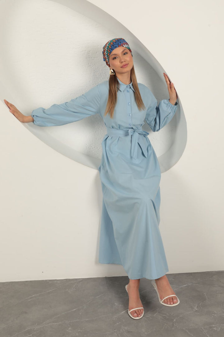 KKT Poplin Fabric Tie Detail Dress-Baby Blue - Maplewood