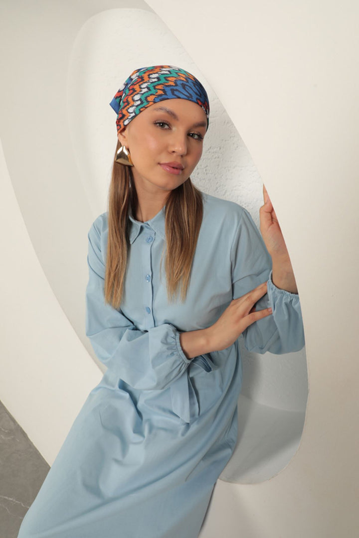 KKT Poplin Fabric Tie Detail Dress-Baby Blue - Maplewood