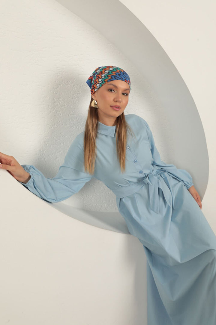 KKT Poplin Fabric Tie Detail Dress-Baby Blue - Maplewood