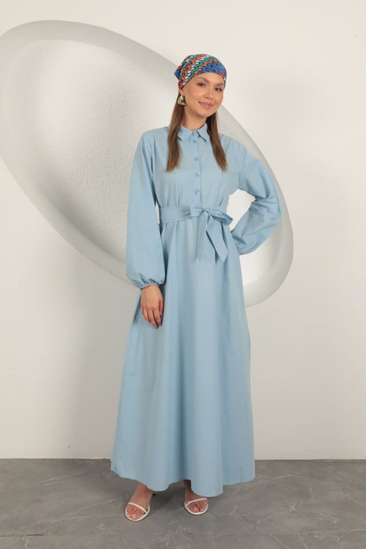 KKT Poplin Fabric Tie Detail Dress-Baby Blue - Maplewood