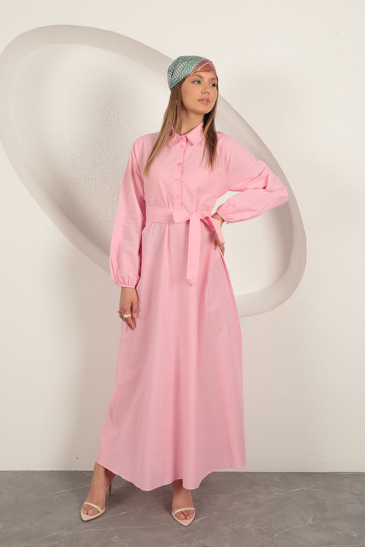 KKT Poplin Fabric Tie Detail Dress-Pink - Herstal