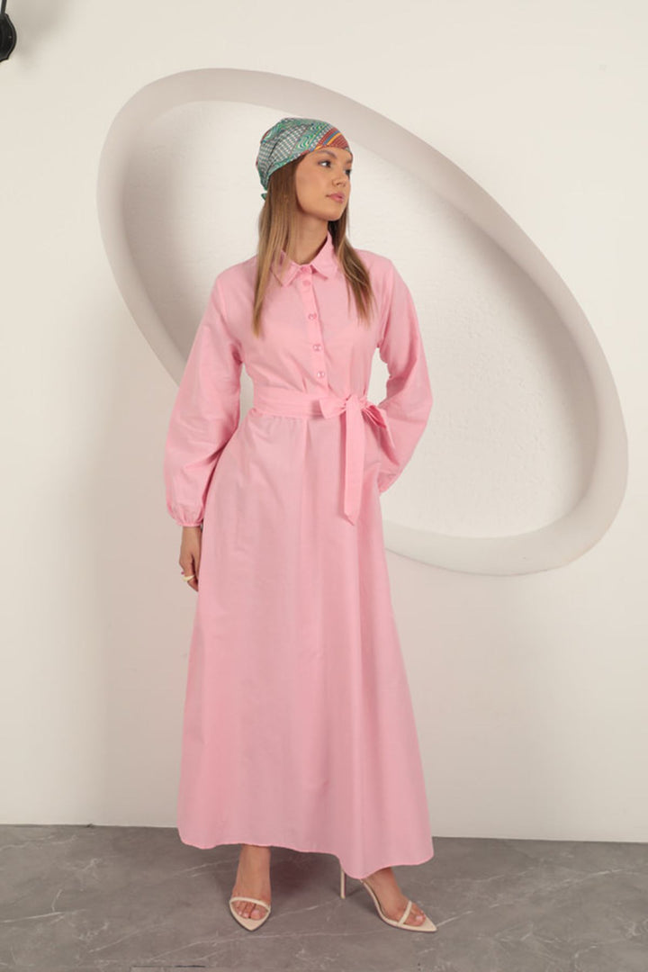KKT Poplin Fabric Tie Detail Dress-Pink - Herstal