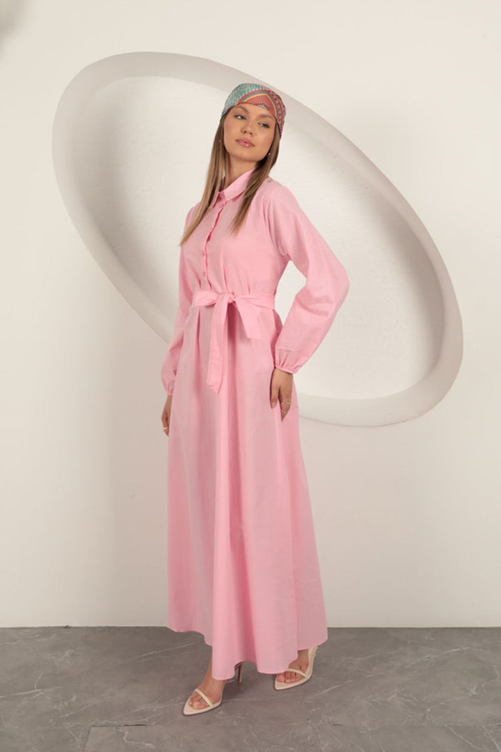 KKT Poplin Fabric Tie Detail Dress-Pink - Herstal