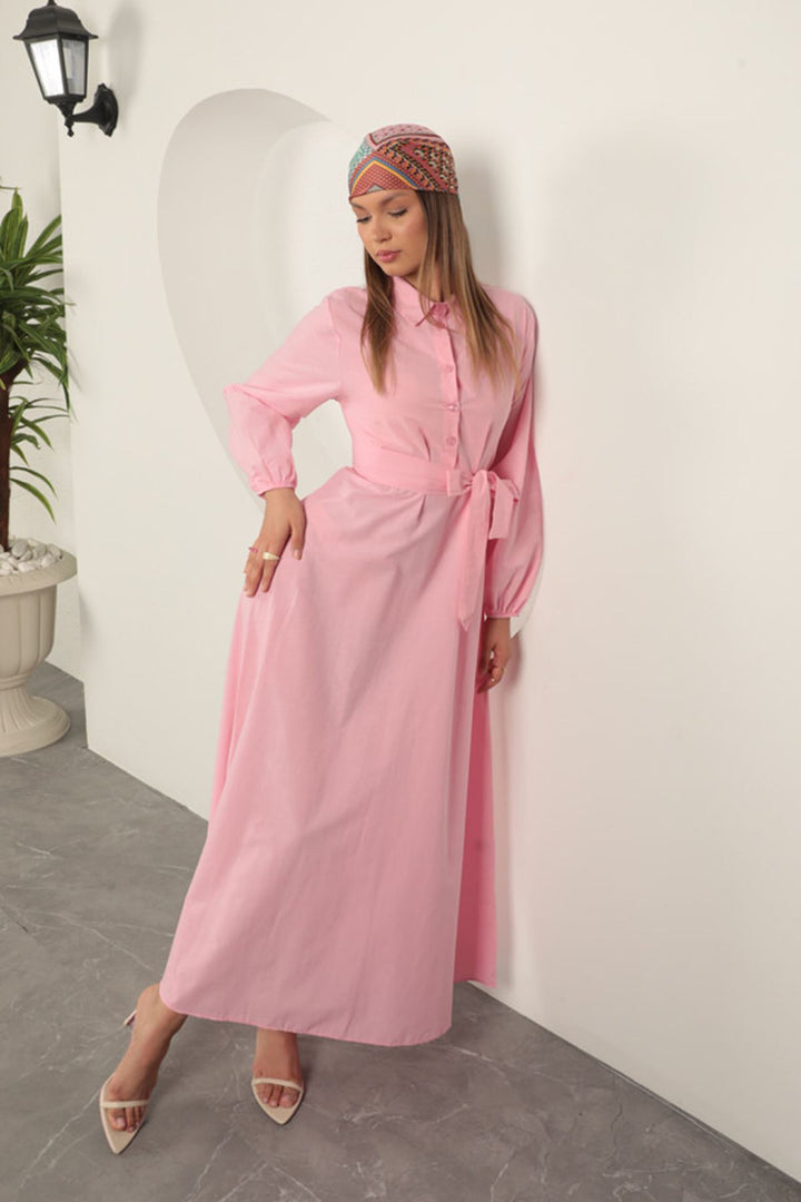 KKT Poplin Fabric Tie Detail Dress-Pink - Herstal