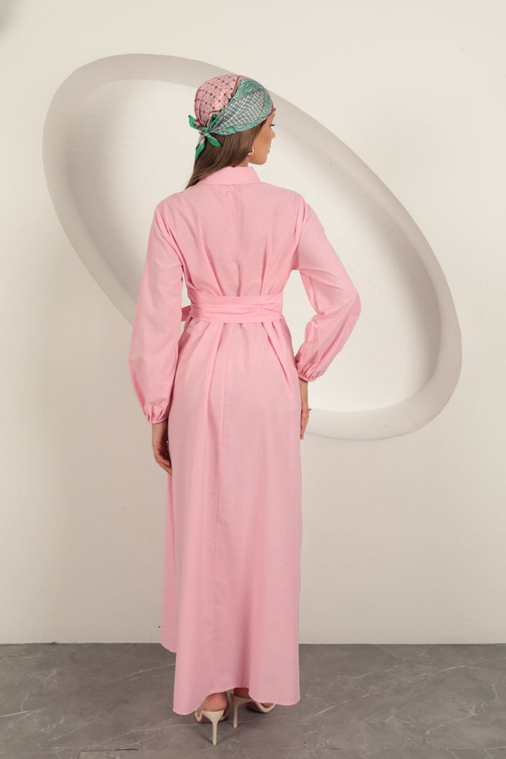 KKT Poplin Fabric Tie Detail Dress-Pink - Herstal