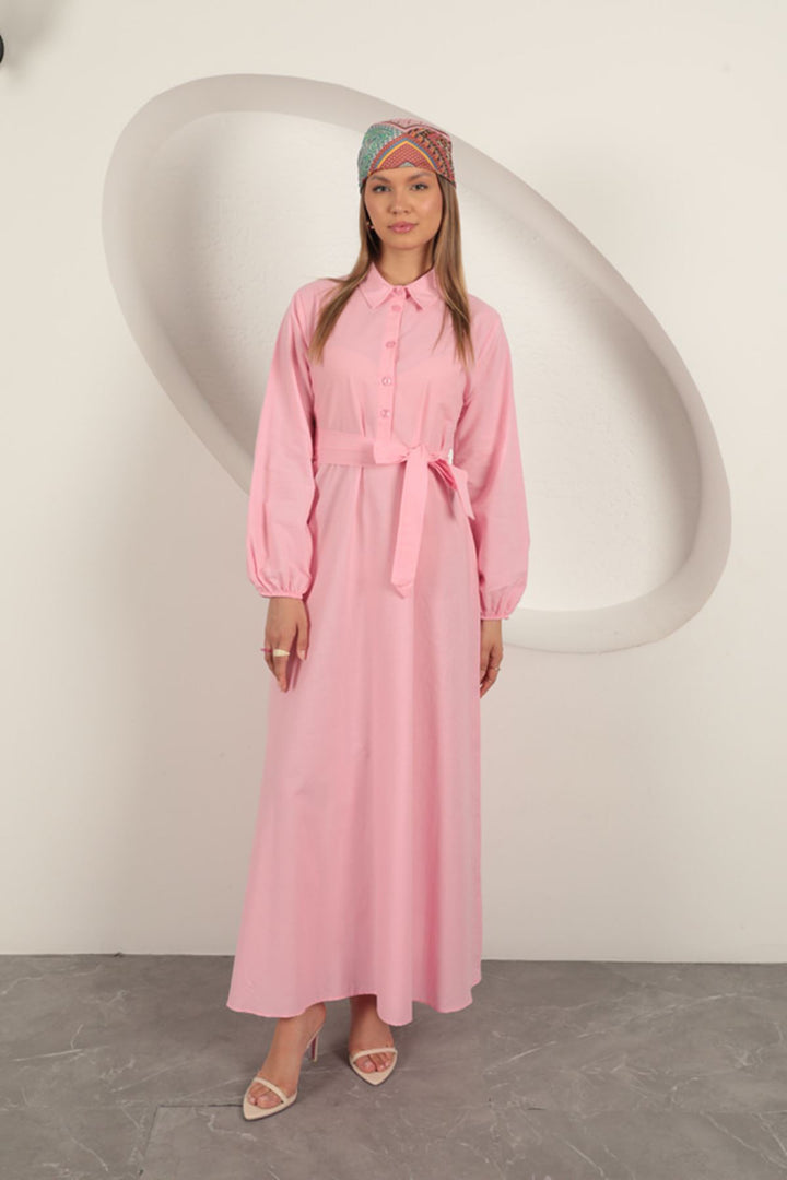 KKT Poplin Fabric Tie Detail Dress-Pink - Herstal