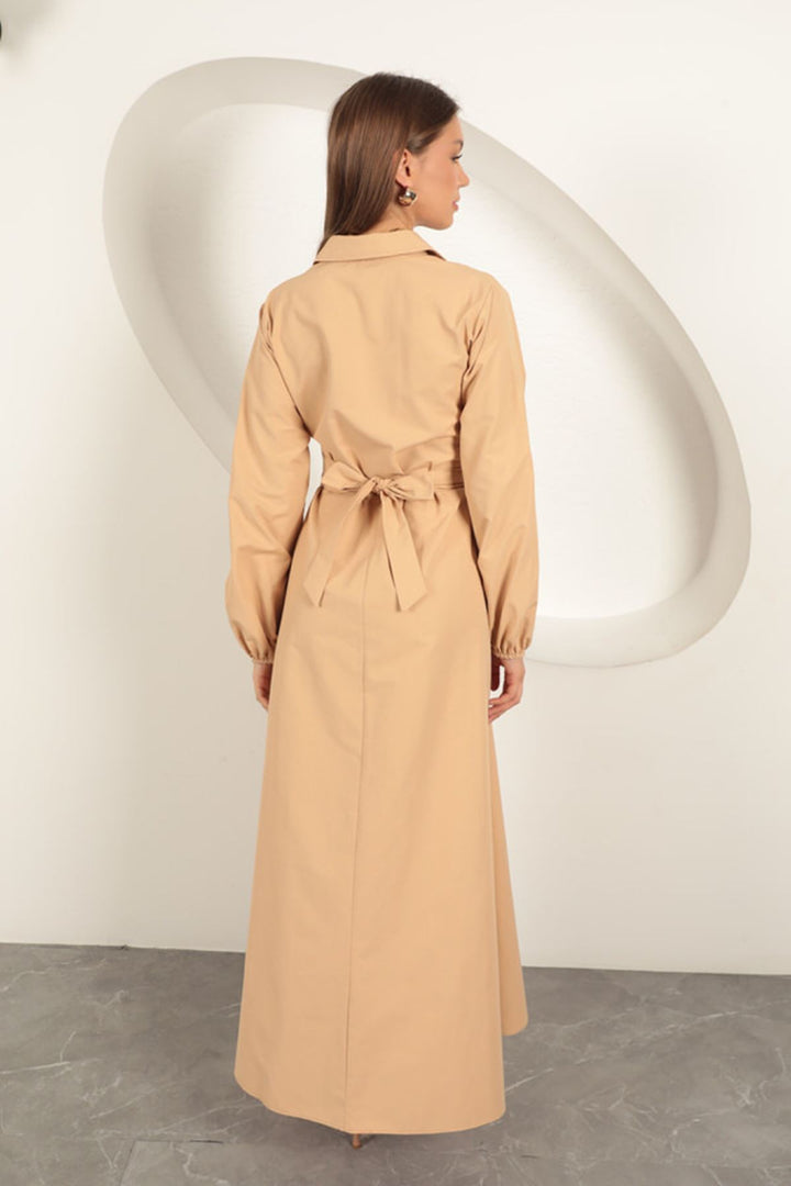 KKT Poplin Fabric Tie Detail Dress-Tan - Pompano Beach