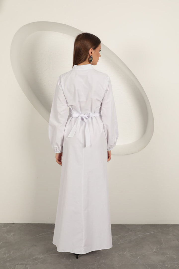 KKT Poplin Fabric Tie Detail Dress-White - Clichy