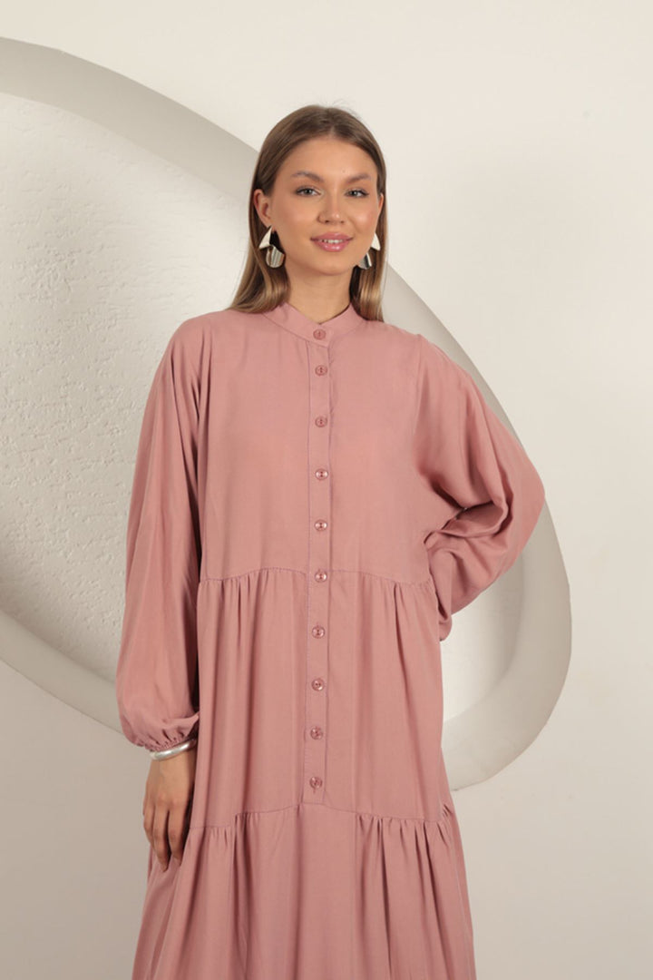 KKT Viscose Fabric Buttoned Dress-Dry Rose - Bridlington