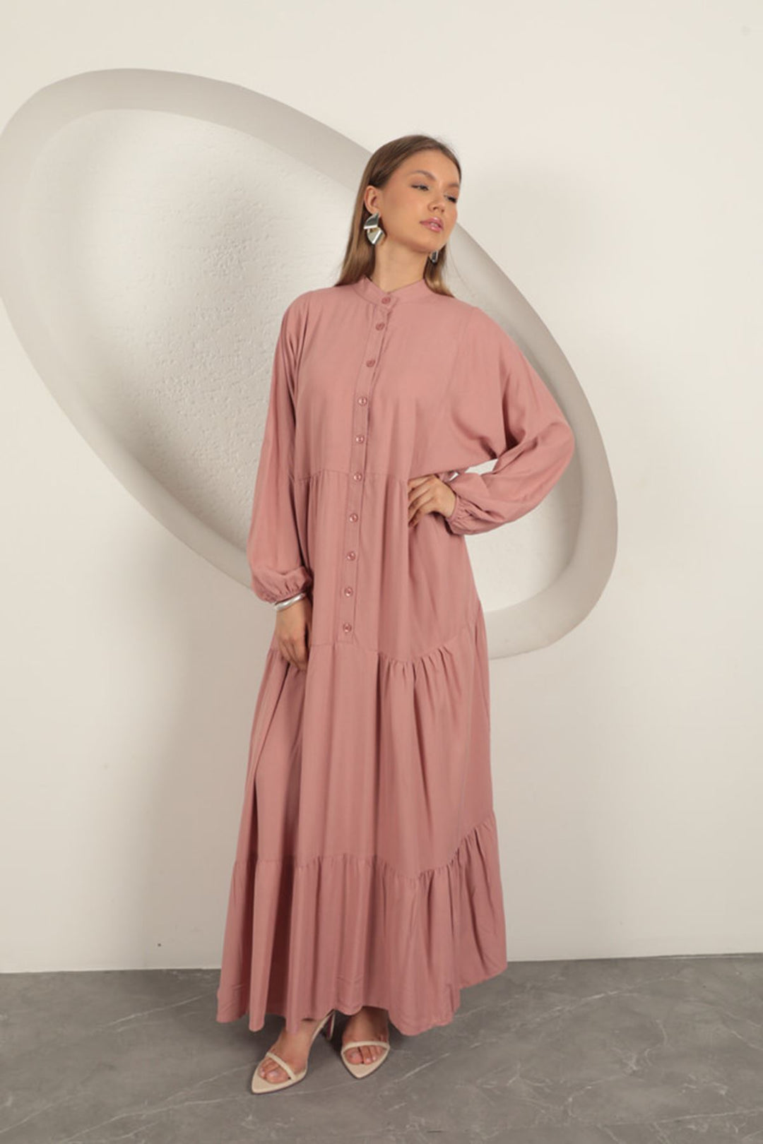 KKT Viscose Fabric Buttoned Dress-Dry Rose - Bridlington