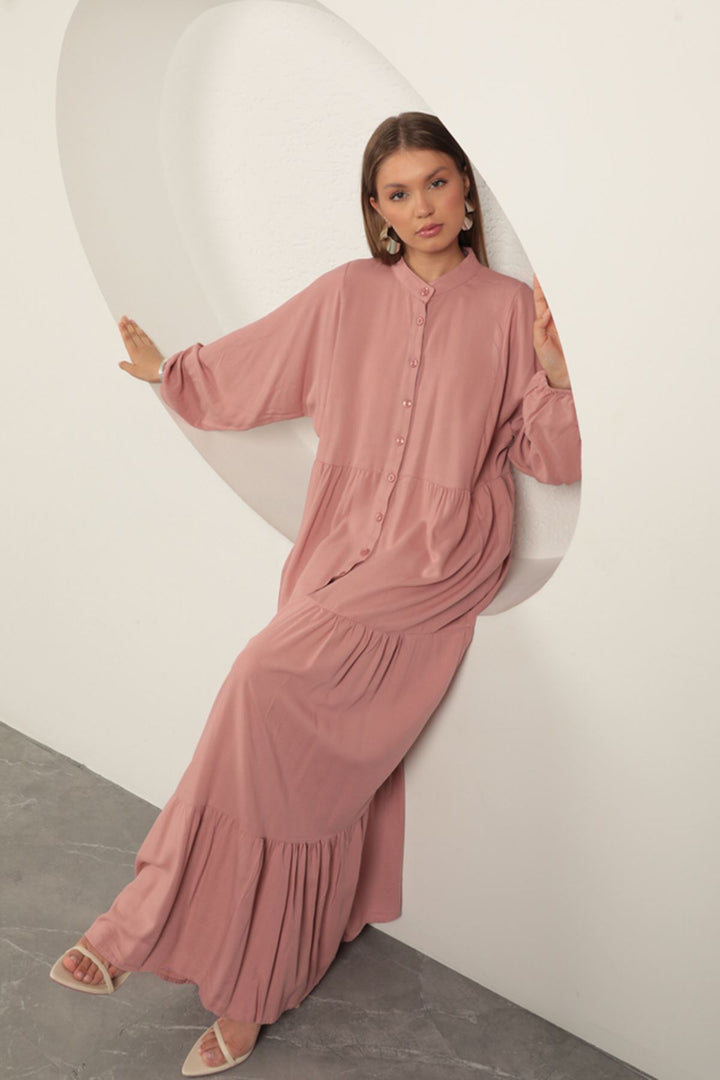 KKT Viscose Fabric Buttoned Dress-Dry Rose - Bridlington