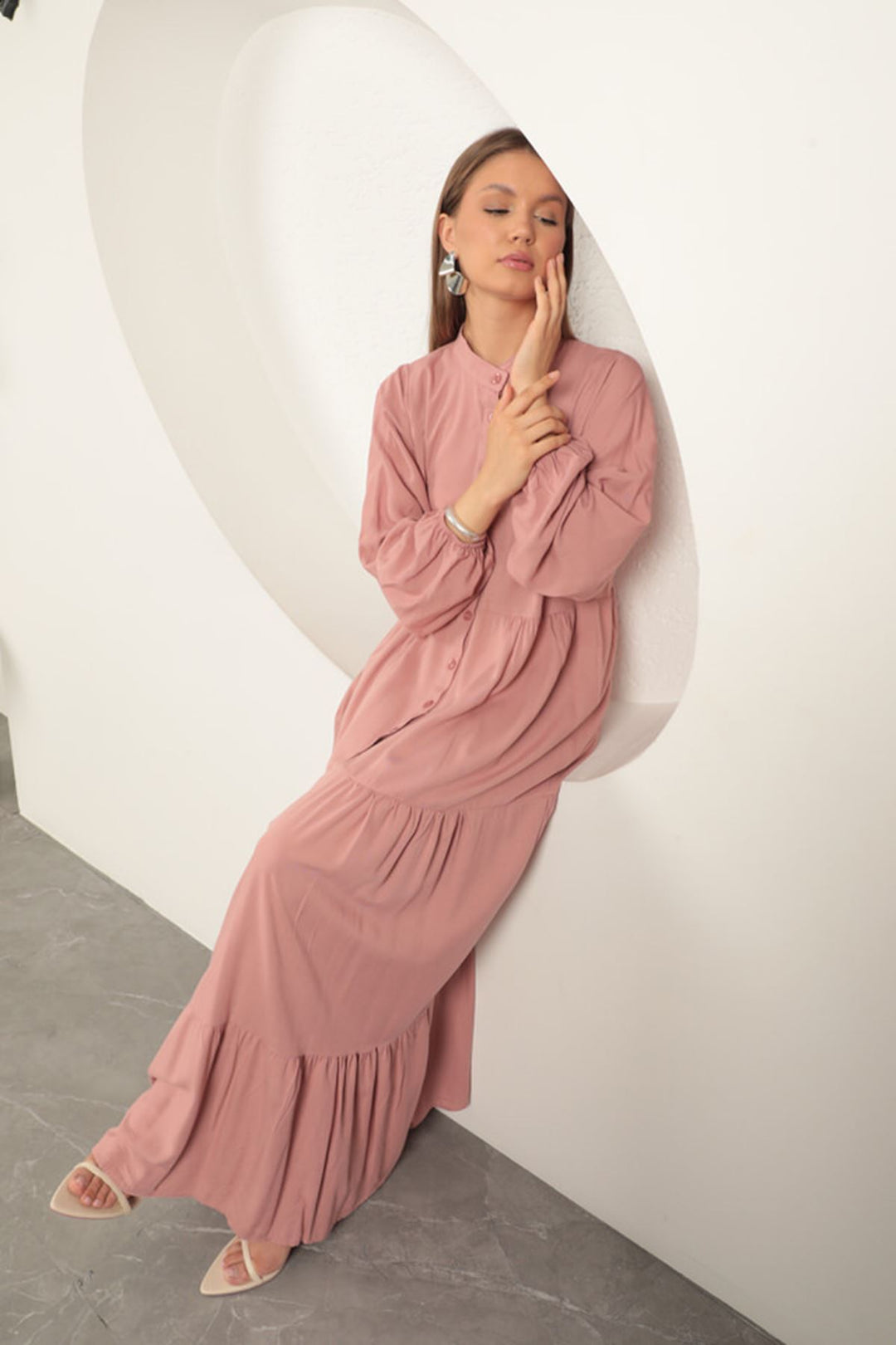 KKT Viscose Fabric Buttoned Dress-Dry Rose - Bridlington