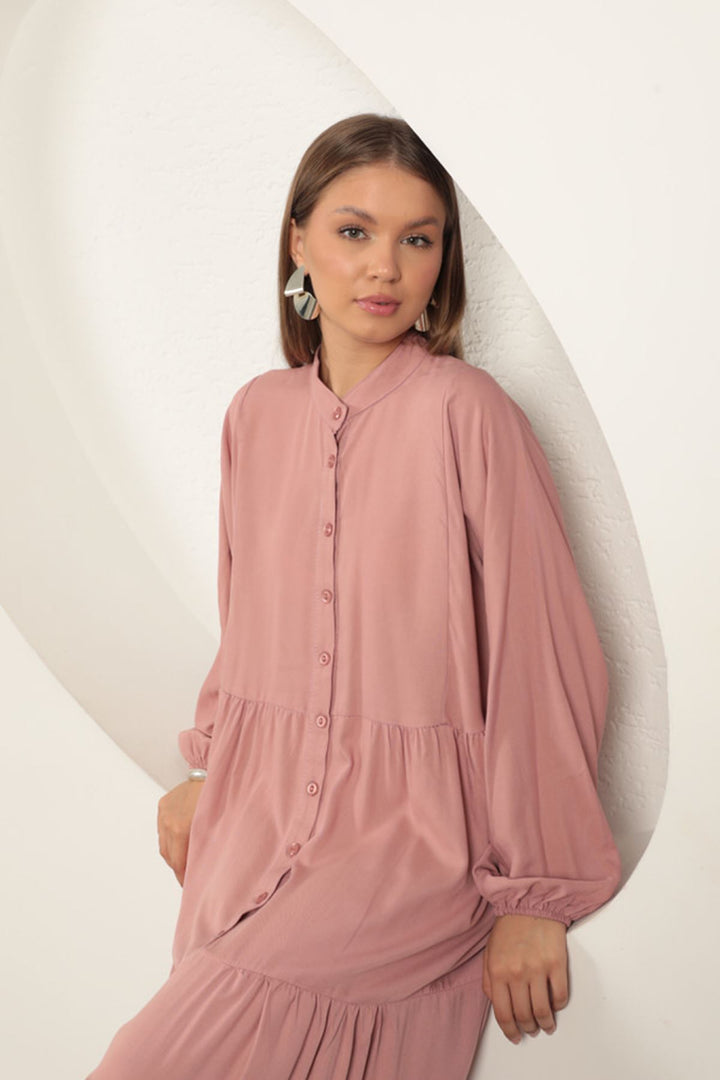 KKT Viscose Fabric Buttoned Dress-Dry Rose - Bridlington