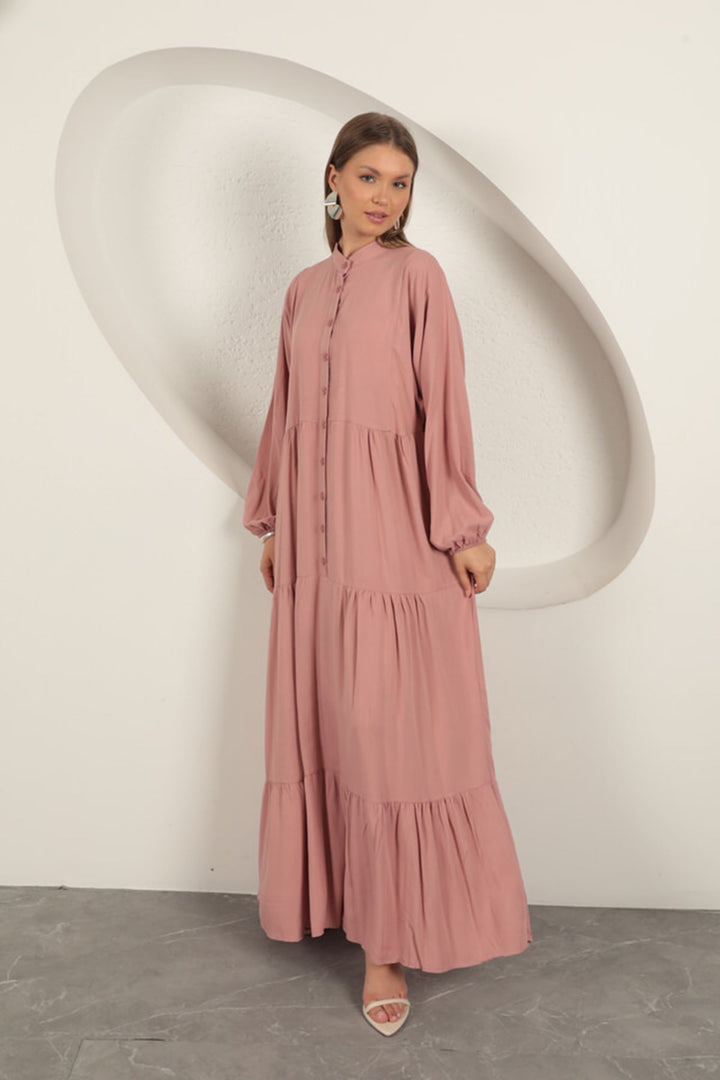 KKT Viscose Fabric Buttoned Dress-Dry Rose - Bridlington