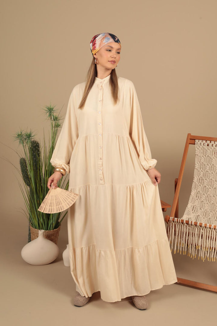 KKT Viscose Fabric Buttoned Dress-Beige - Lucerne