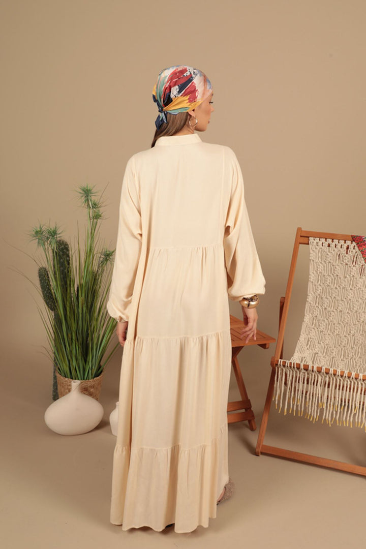 KKT Viscose Fabric Buttoned Dress-Beige - Lucerne