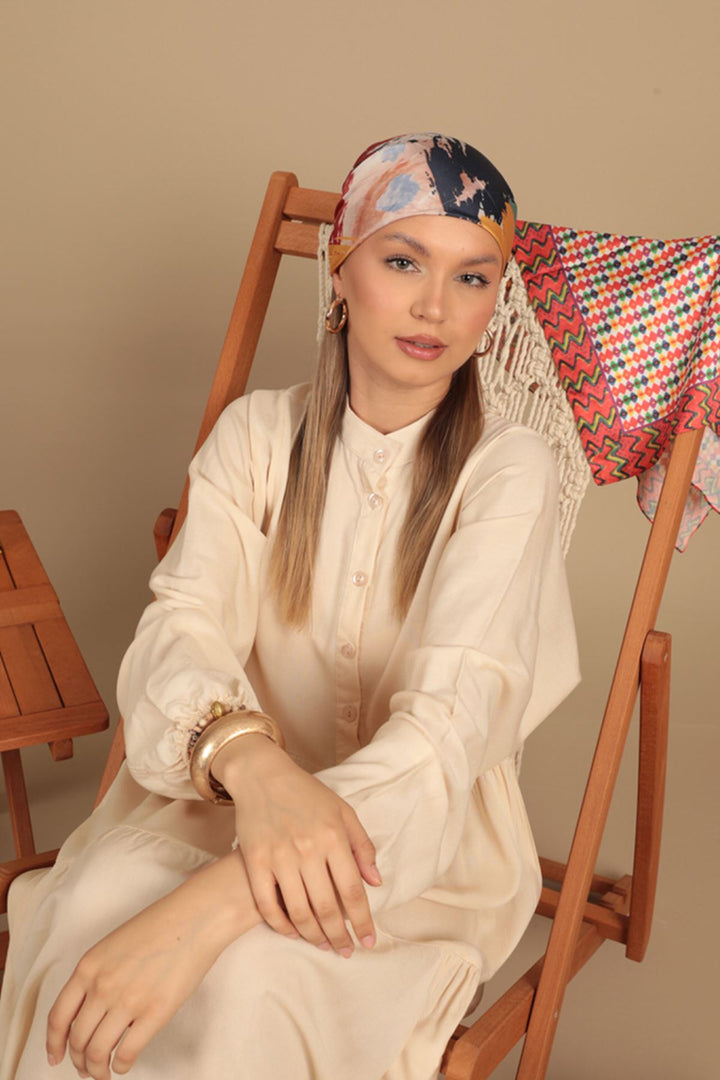 KKT Viscose Fabric Buttoned Dress-Beige - Lucerne