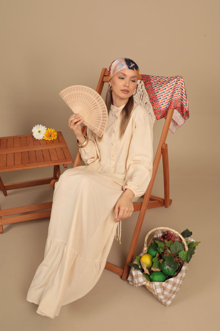 KKT Viscose Fabric Buttoned Dress-Beige - Lucerne