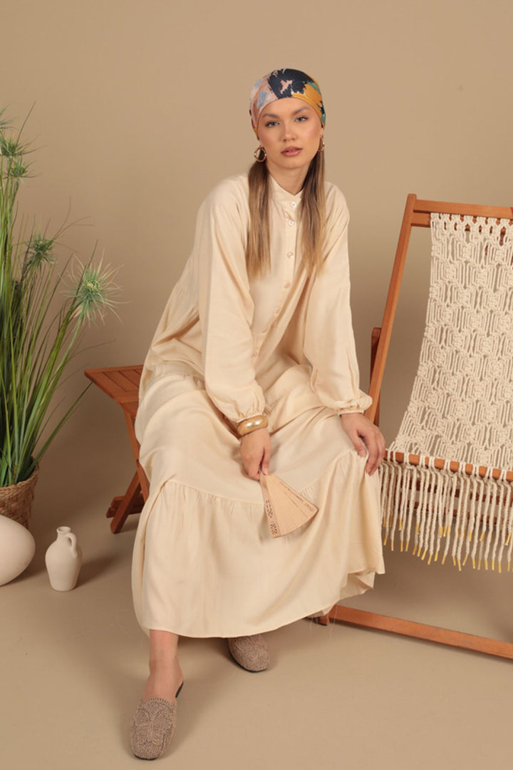KKT Viscose Fabric Buttoned Dress-Beige - Lucerne