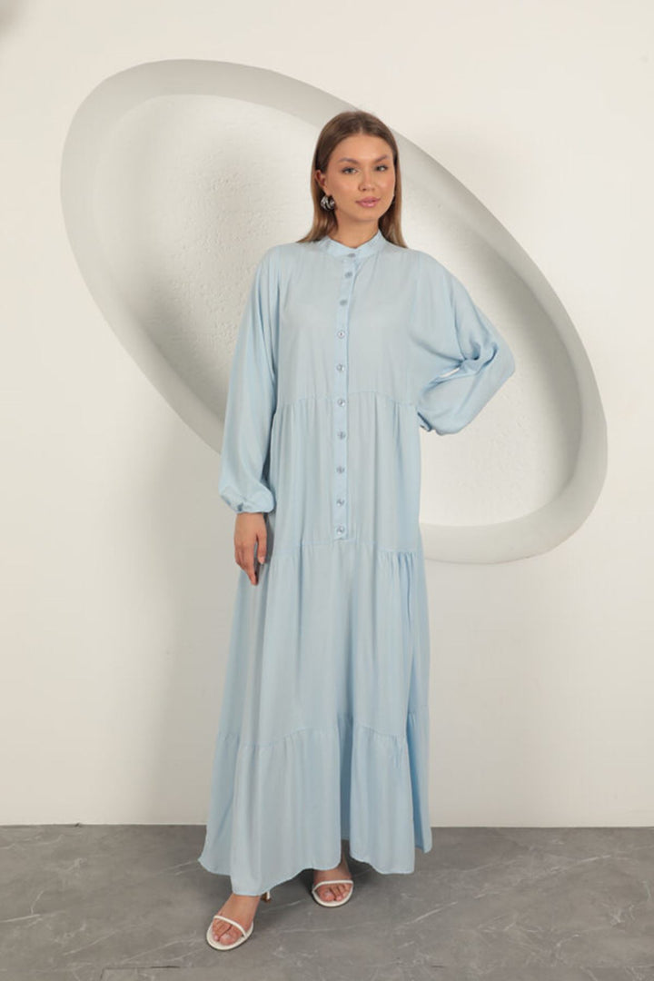 KKT Viscose Fabric Buttoned Dress-Baby Blue - Sarcelles