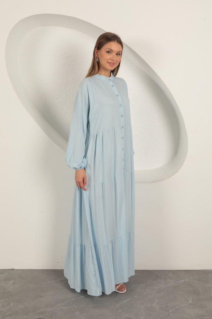 KKT Viscose Fabric Buttoned Dress-Baby Blue - Sarcelles