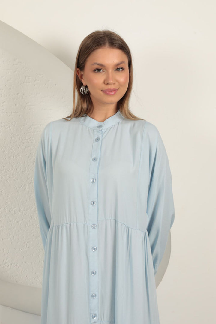 KKT Viscose Fabric Buttoned Dress-Baby Blue - Sarcelles
