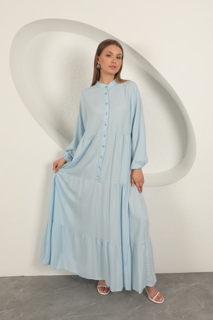 KKT Viscose Fabric Buttoned Dress-Baby Blue - Sarcelles