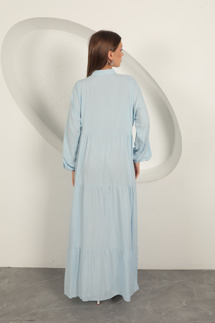 KKT Viscose Fabric Buttoned Dress-Baby Blue - Sarcelles
