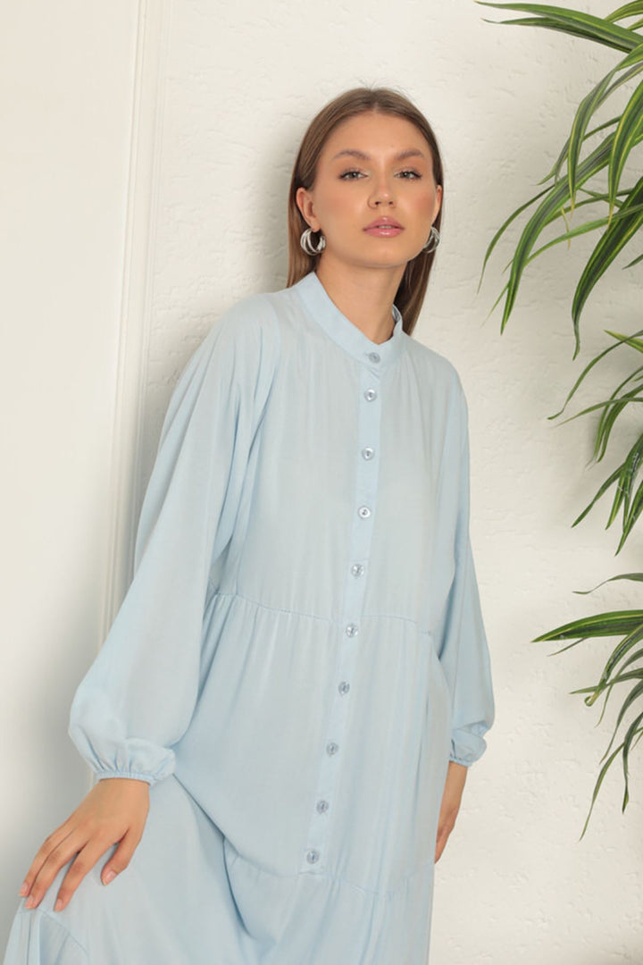 KKT Viscose Fabric Buttoned Dress-Baby Blue - Sarcelles
