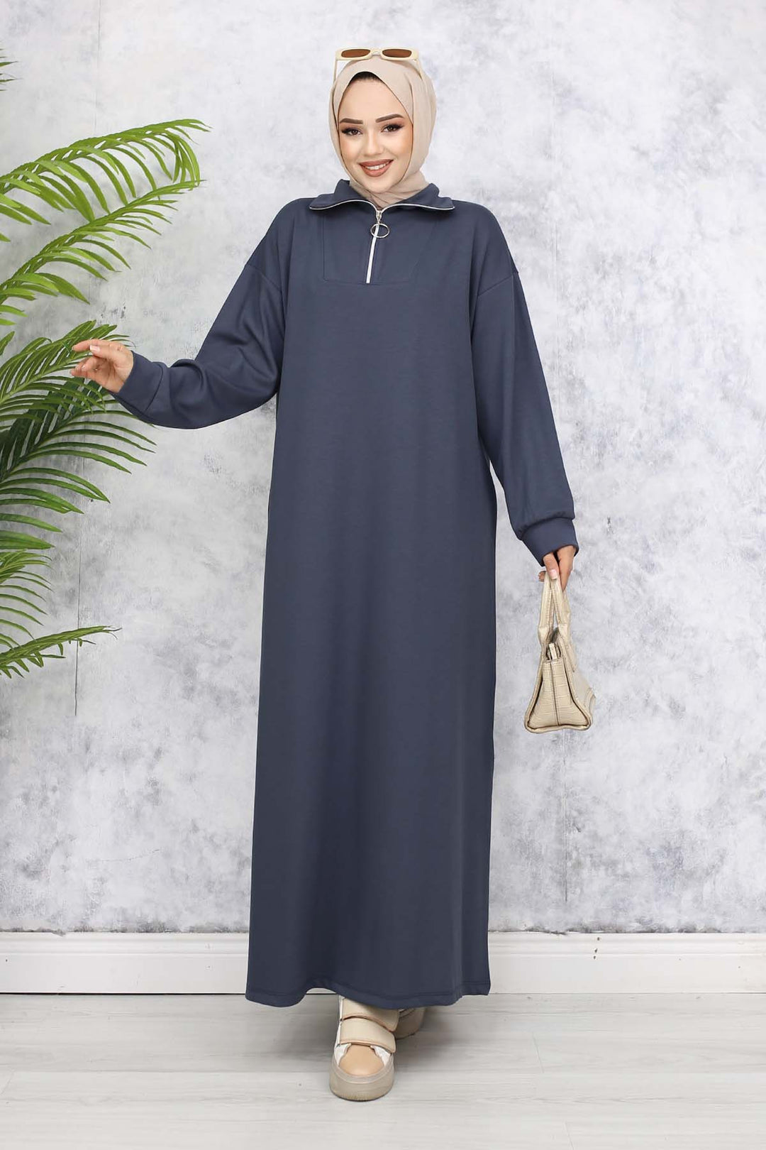 BNG Women Basic Hijab Dress - Anthracite 2333 - Tbilisi
