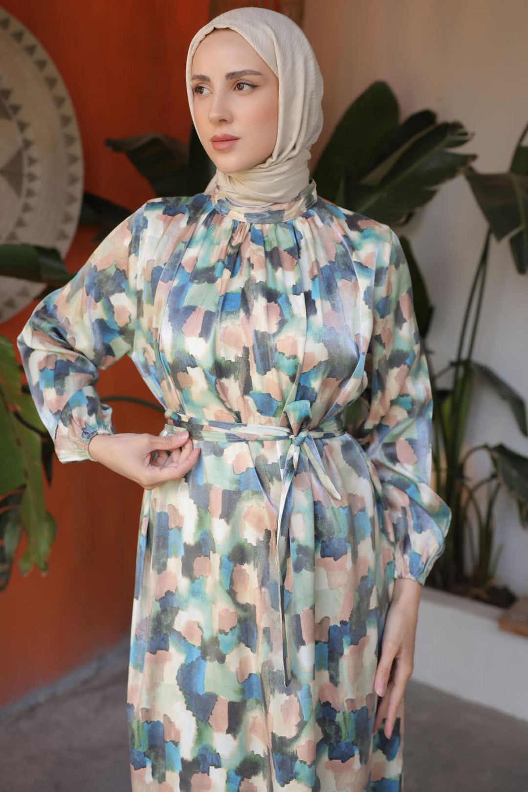 BNG Women Patterned Hijab Dress Green - Clermont