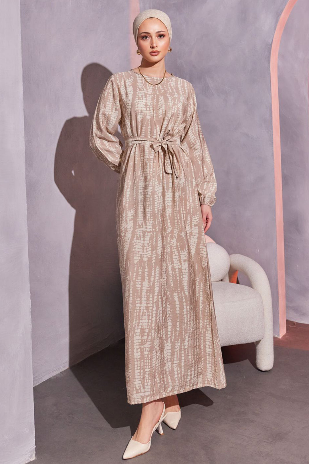 BNG Women Patterned Hijab Dress Beige - Clermont