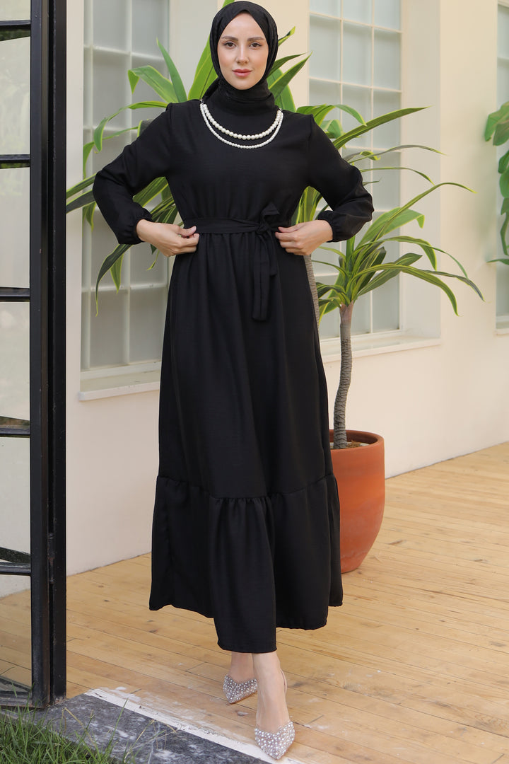 BNG Women Linen Dress with Pearl Necklace Black - Clermont